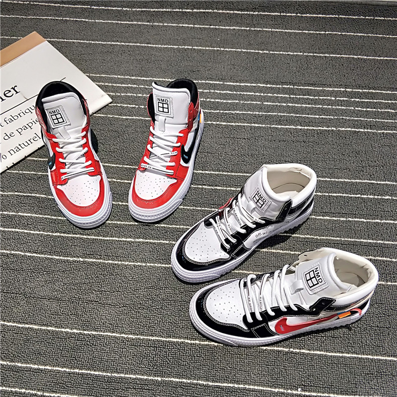 诺曼町女鞋韩版学生百搭真皮时尚嘻哈街舞鞋厚底拼色高帮运动鞋潮