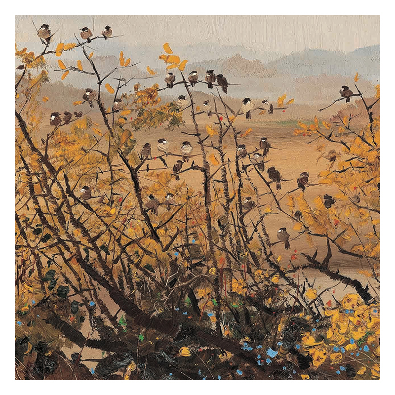 吴冠中《麻雀》综合版画