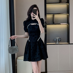 黑色旗袍2024年新款国潮改良年轻款少女小个子新中式连衣裙中国风