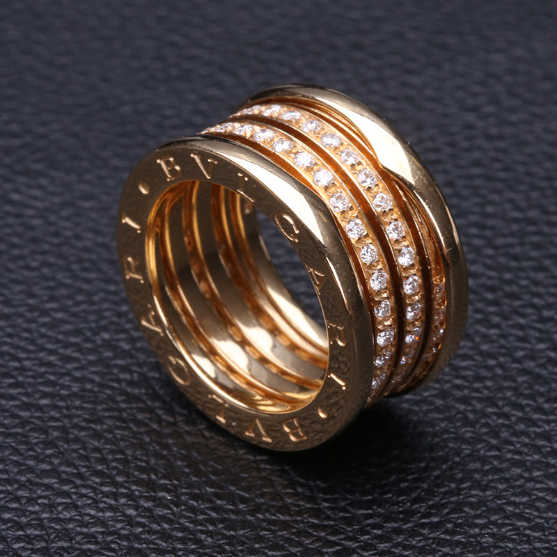 9新 宝格丽 b.zero1系列女士18k玫瑰金内环镶钻戒指 50