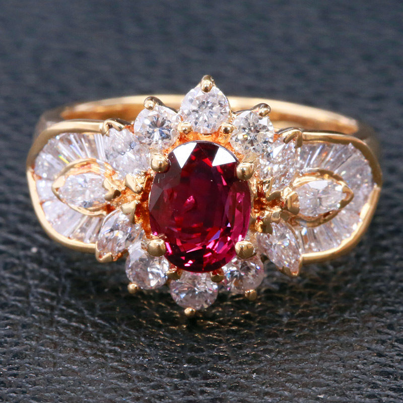 03ct绝美火彩红宝石1.06ct钻石 戒指 18k金 jd37009