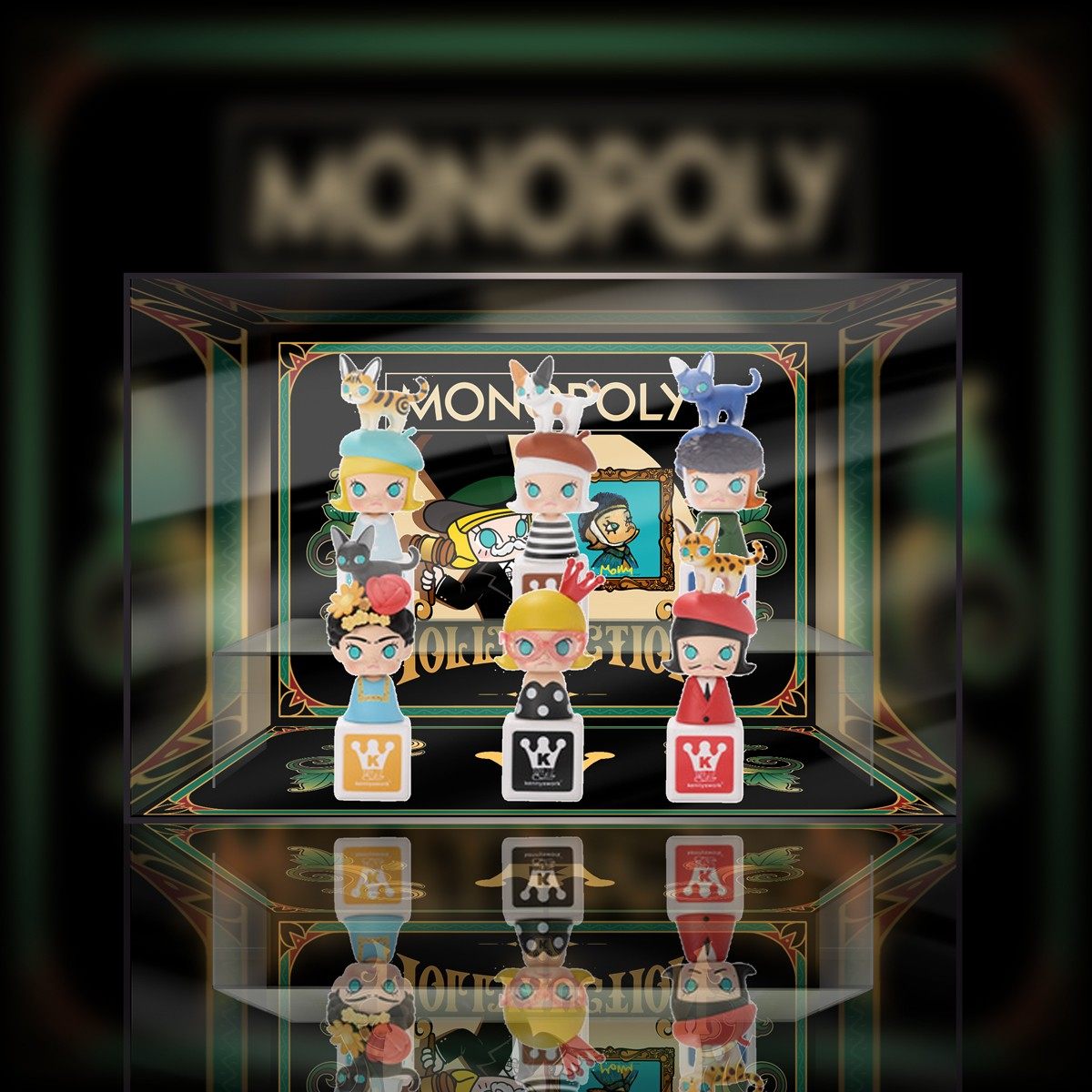 泡泡玛特 molly 地产大亨棋盘套装潮玩盲盒收纳防尘盒专用展示盒