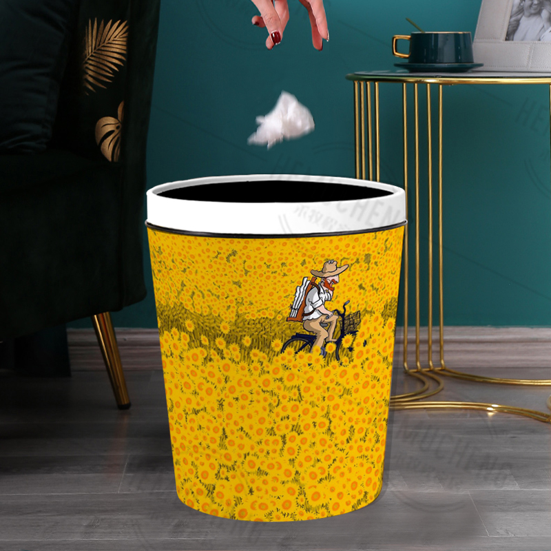 梵高画轻奢垃圾桶家用圆桶卫生间垃圾篓好看的卫生桶厨房客厅纸篓