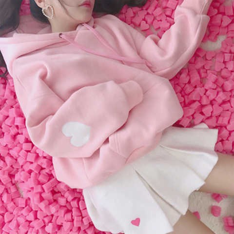 带帽衫口袋刺绣爱心卫衣套头女秋冬款卫衣加绒外套闺蜜装宽松上。|ruв категории Женская одежда, свитер/свитер - от Buy2taobao.com для оказания профессиональной услуги покупки агента Taobao