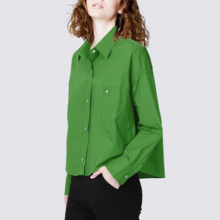 时尚纯棉绿色衬衫女设计感小众春2023新款港风宽松小个子上衣长袖