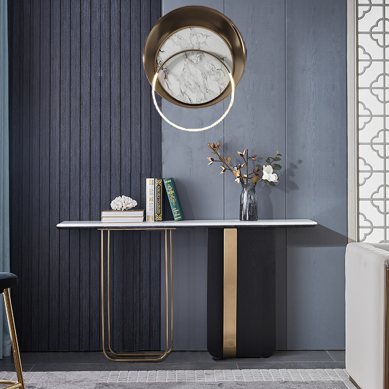 现代简约入户靠墙端景台意式轻奢风大理石玄关柜条几新中式玄关桌