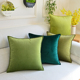 欧式纯色抱枕高档沙发客厅床头靠枕靠垫天鹅绒绿色系方形枕抱枕套