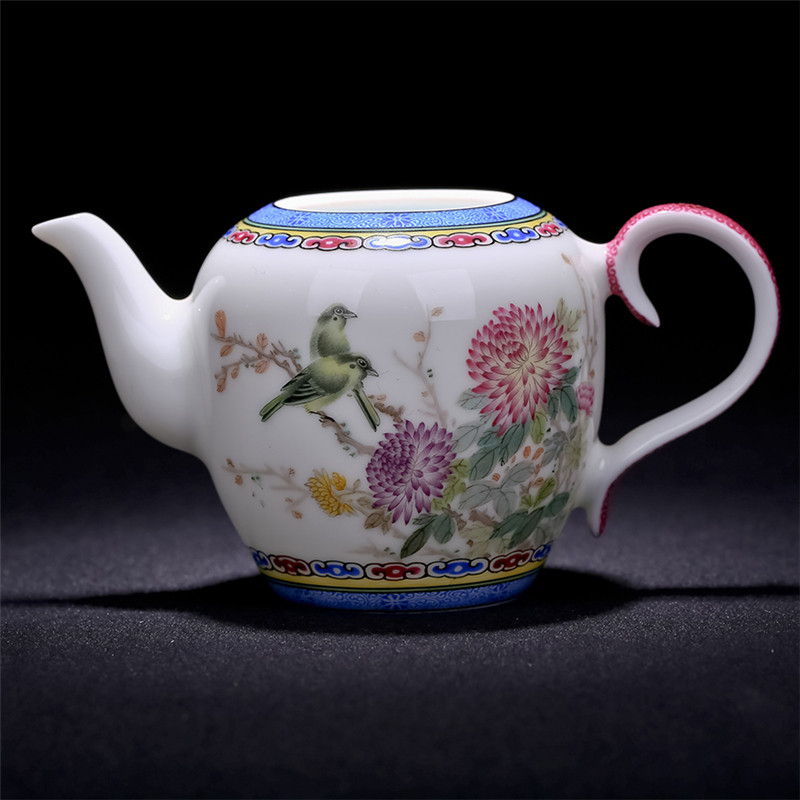 枝头和鸣 侧提壶 陶瓷美术设计师 江广水老艺人