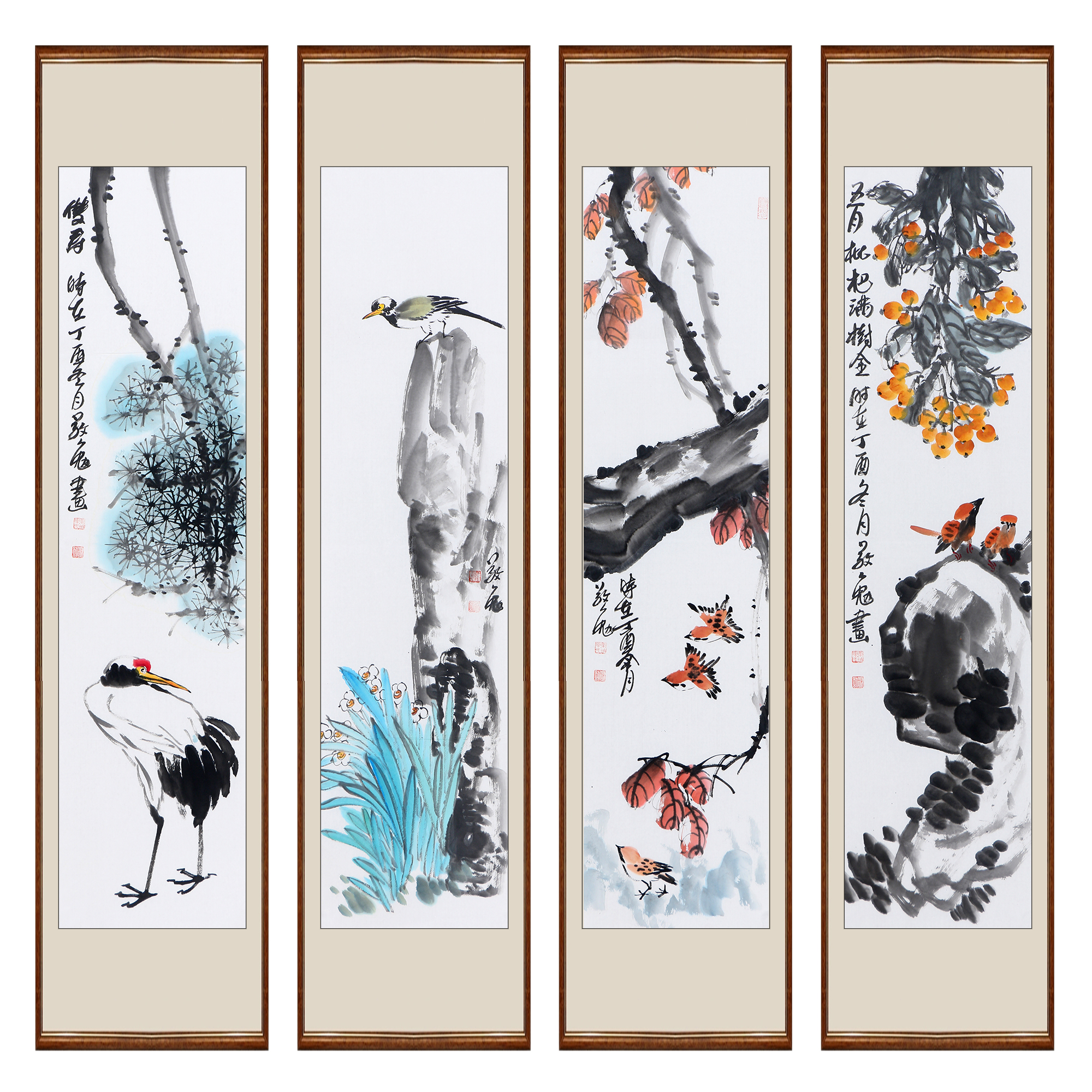 陈敬勉《花鸟四条屏》