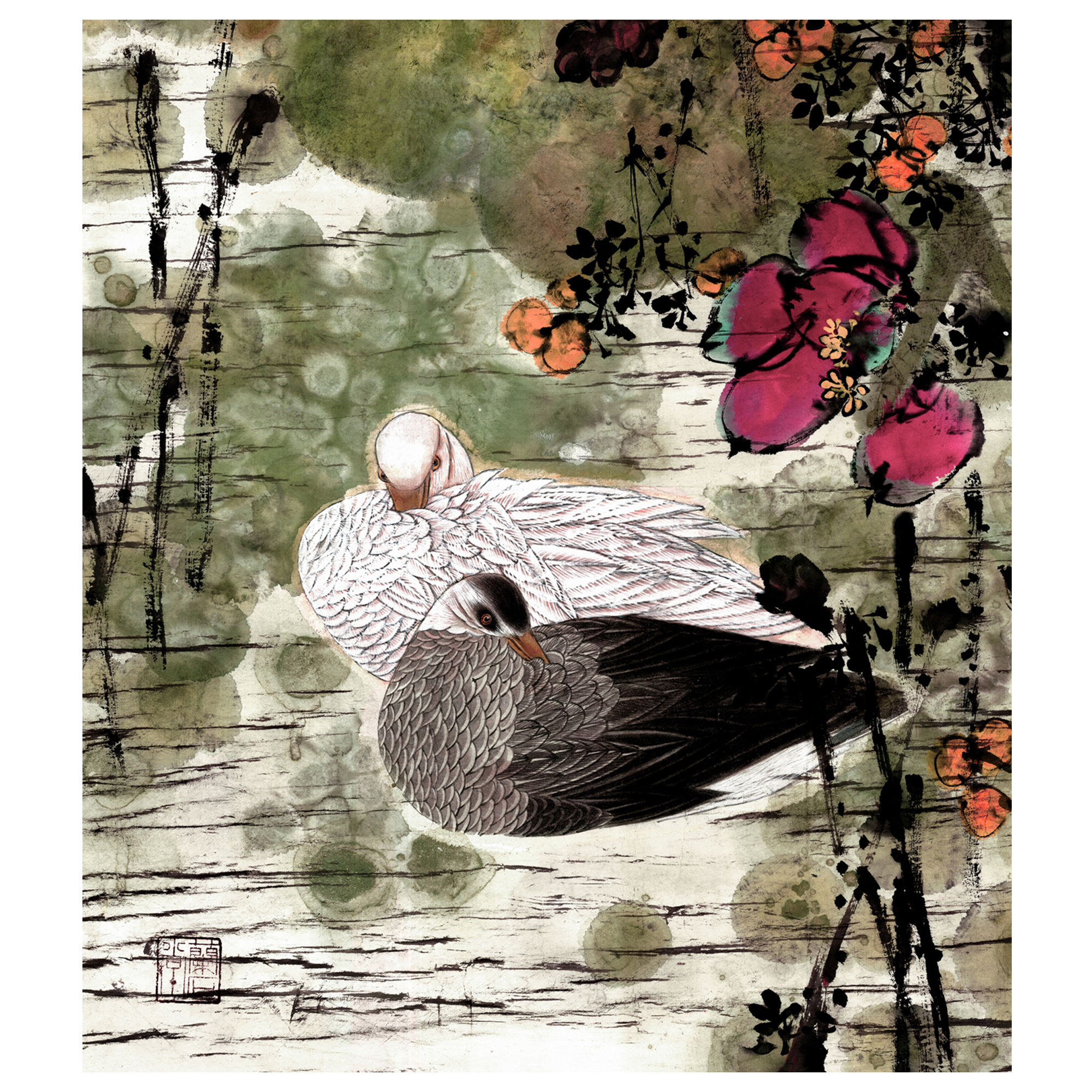 梁时民《花鸟》中国美术家协会理事