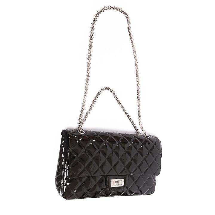 【中古】98新 chanel 黑色漆皮2.55系列 大号手袋 32cm