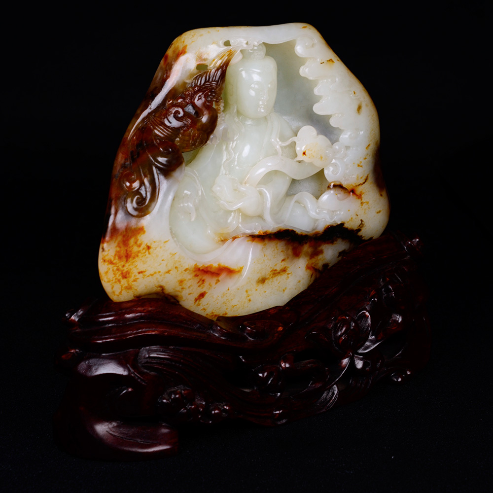 国家级玉雕大师【陶虎】国石杯铜奖作品青白玉摆件观音