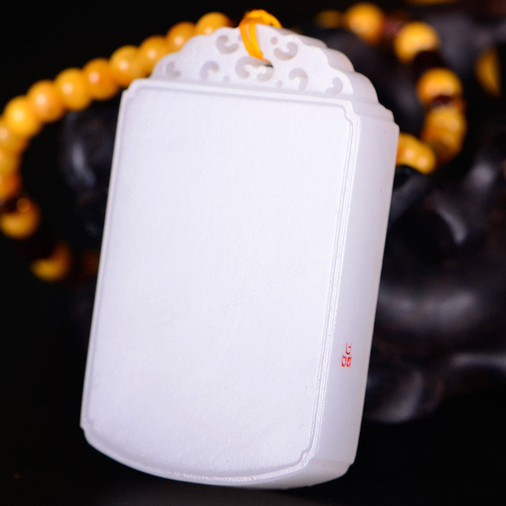 国家级玉雕大师【陶虎】工作室作品 和田玉羊脂白玉平安无事牌