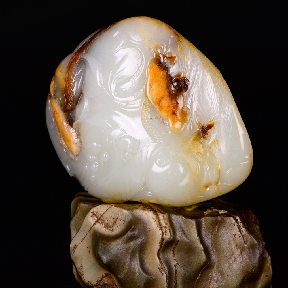 国家级玉雕大师【陶虎】作品和田玉白玉籽料摆件连年有余