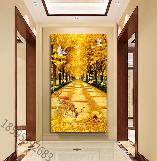 入户玄关装饰画竖版走廊过道壁画现代简约招财风水进门挂画发财树_8折