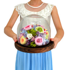 进口永生花保鲜花干花巨型防尘玻璃罩礼盒上海鲜花速递全国配送花