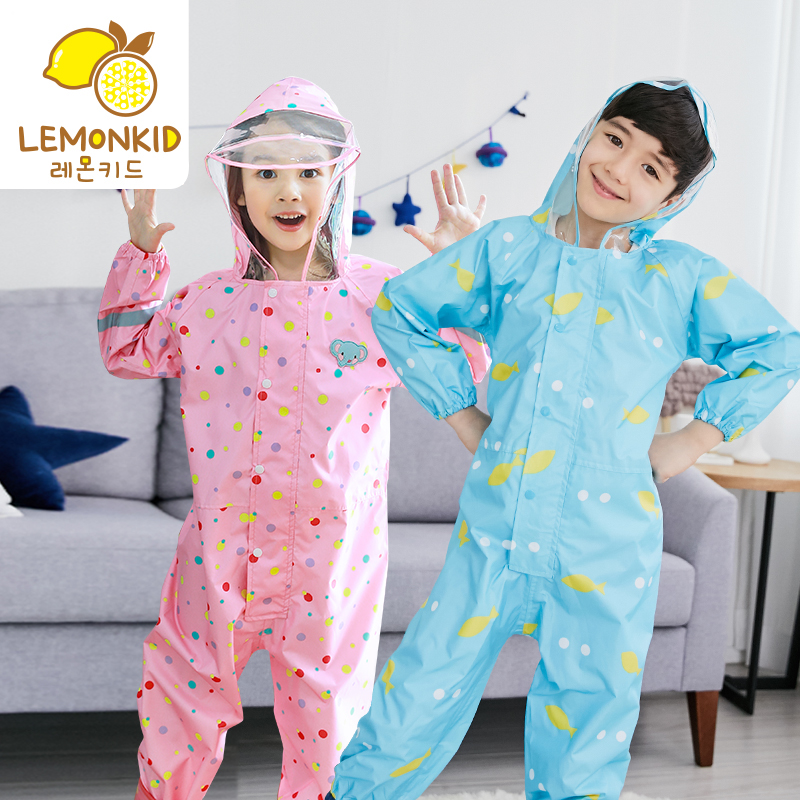 Lemonkid男童女童小魚雨披小學生幼兒小孩透明帽檐兒童連體雨衣