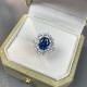 2克拉培育高碳钻深色皇家蓝s925纯银戒指7*9精工切割轻奢指环饰品