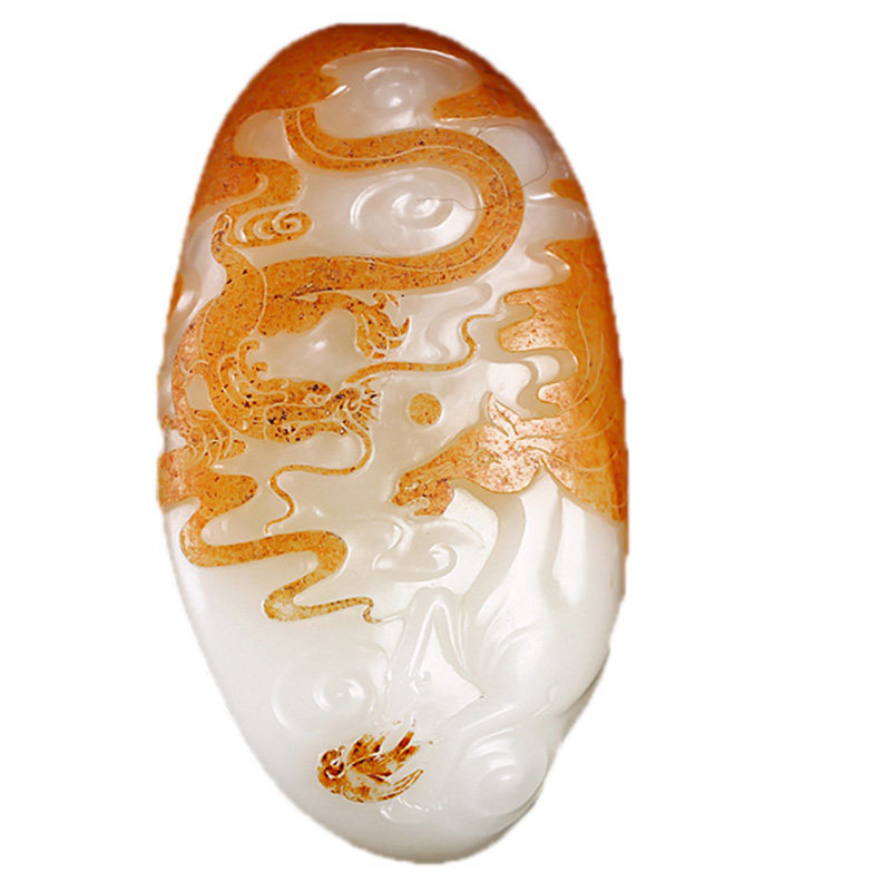 珍藏品 海派玉雕大师崔哲豪【龙马精神】玉龙河和田玉枣红皮把件