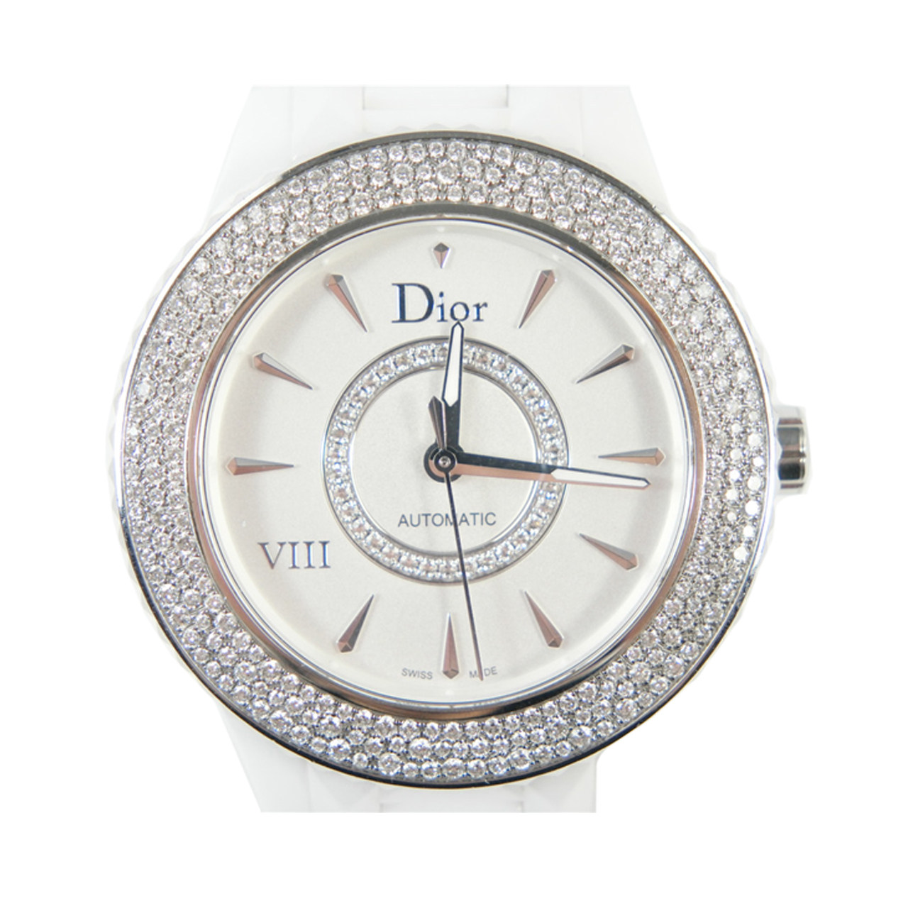[9.8新]dior迪奥女士白陶瓷内外钻圈背透自动机械表viii系列