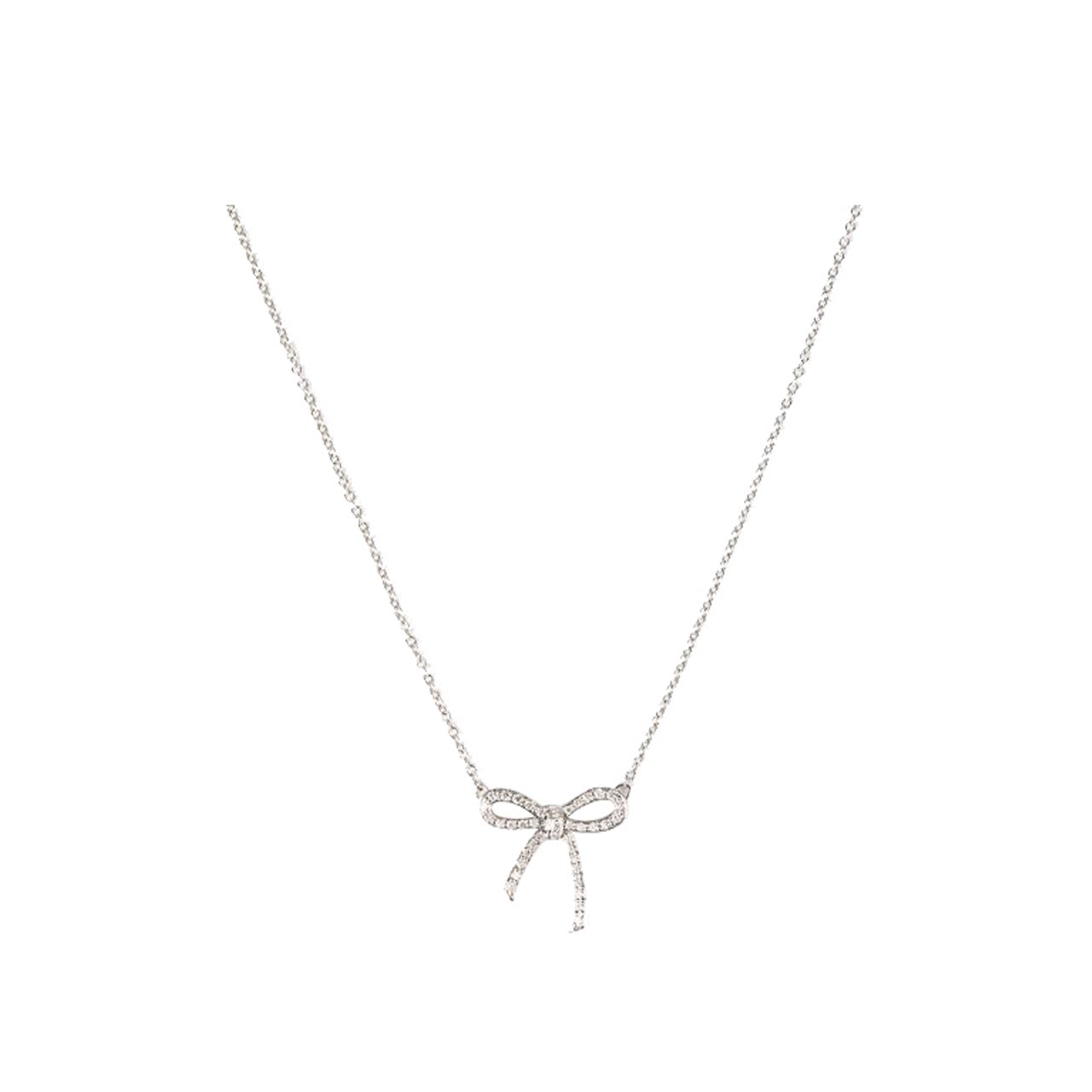 [9.9新]蒂芙尼tiffany女士750白金镶钻蝴蝶结吊坠项链10002102