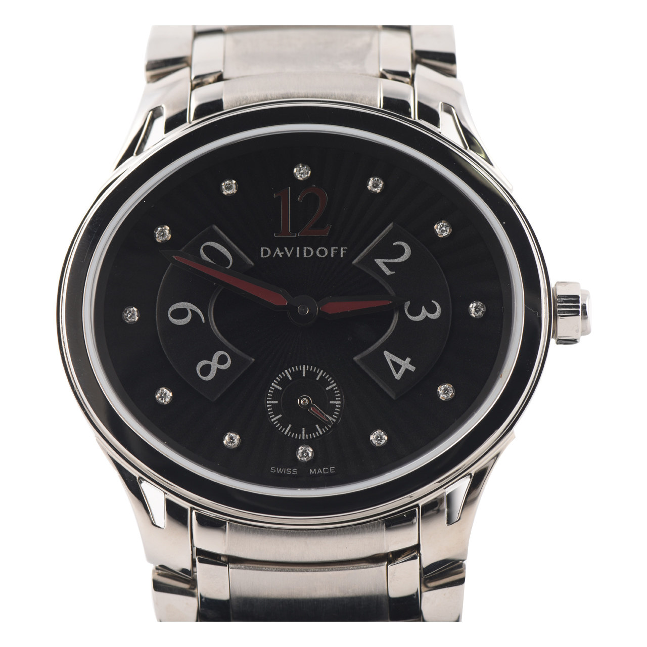 [未使用]davidoff大卫杜夫女士黑盘钻刻钢带石英表10011130