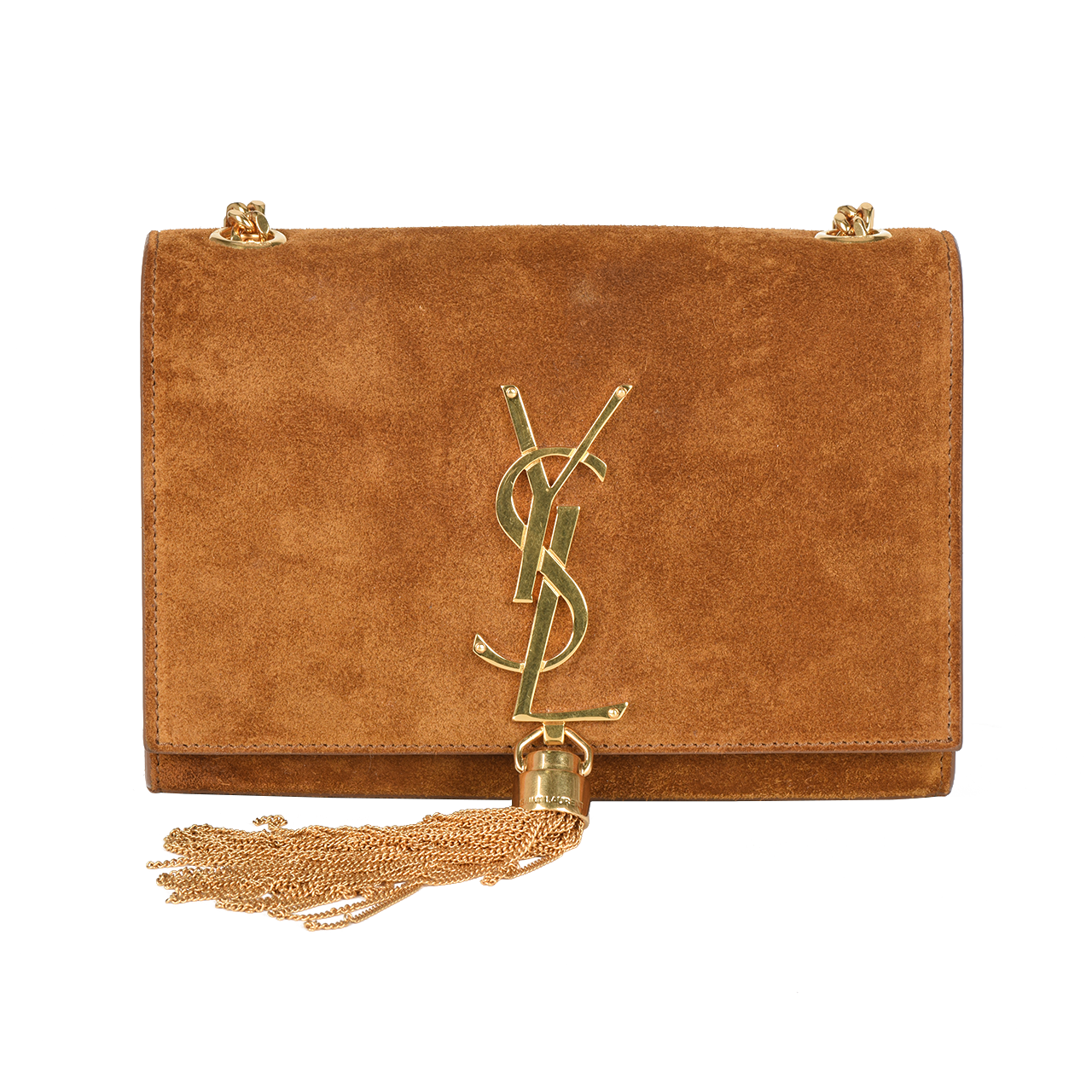 [9.5新]圣罗兰slp女士金棕色麂皮小号流苏斜挎包10009074