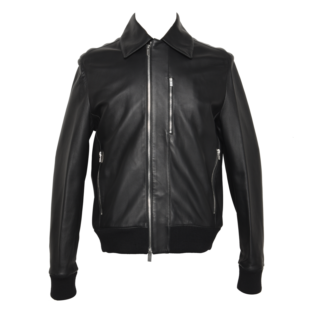 [即拍即得][未使用]爱马仕hermes男士黑色羊皮拉链皮衣50高端好货