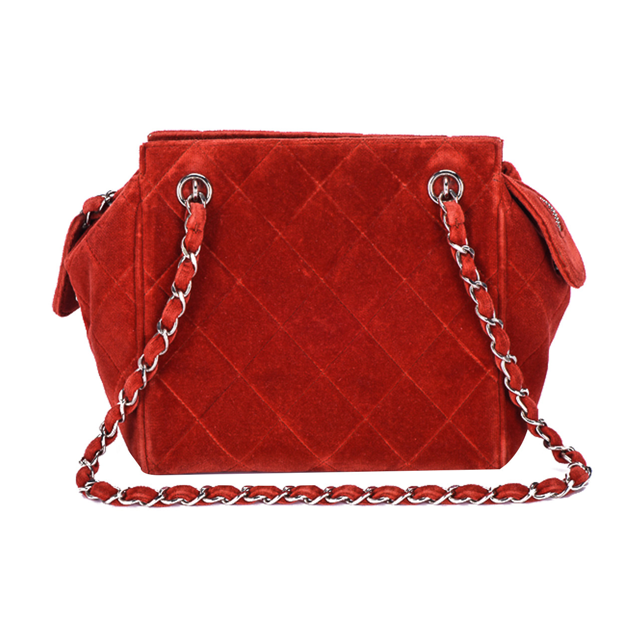 [9.0新]香奈儿chanel女士红色丝绒菱格银链单肩包限时拍10007743