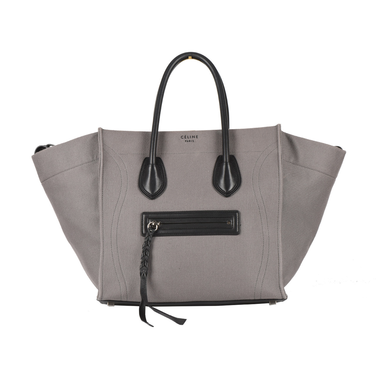 [9.5新]赛琳celine女士灰色帆布拼黑色牛皮蝙蝠手提包phantom系列