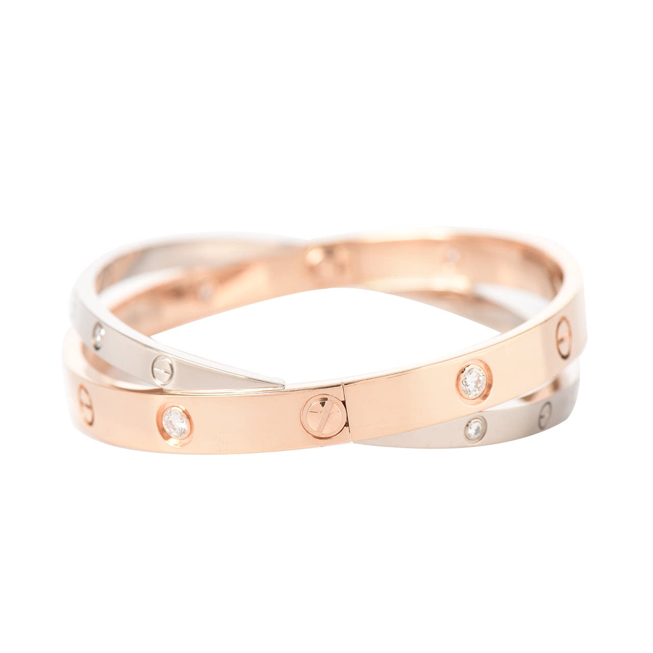 [即拍即得][9.9新]卡地亚cartier女士双环12钻手镯17高端好货