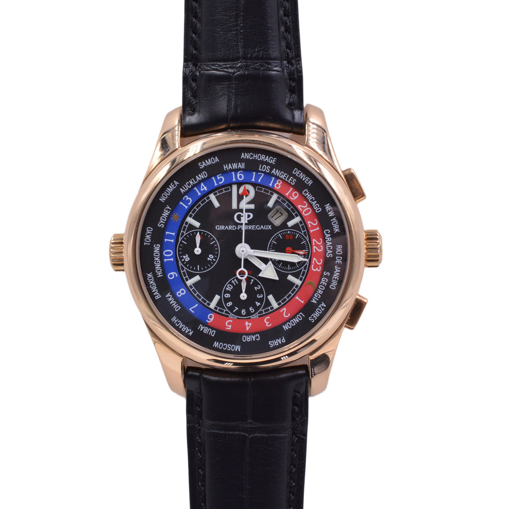 【9新】girard-perregaux/芝柏 18k玫瑰金 世界时 机械自动 男表