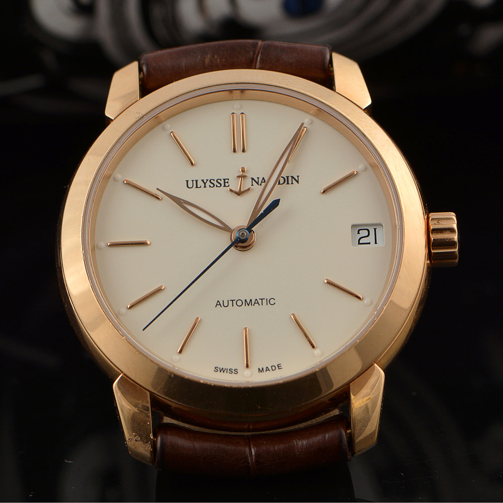 【中古】ulysse nardin/雅典 18k玫瑰金背透自动机械女表