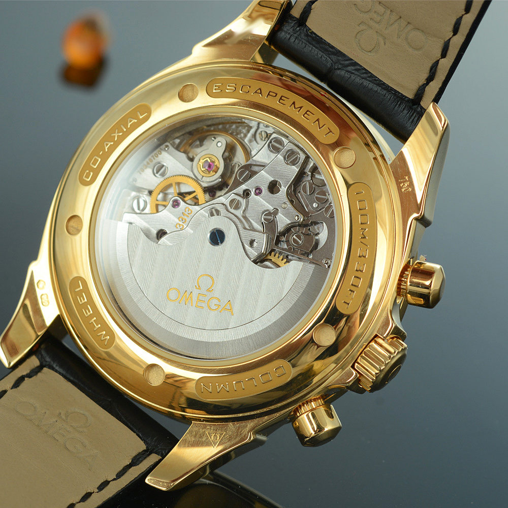 【中古】未使用 omega/欧米茄 18k黄金背透自动机械男表