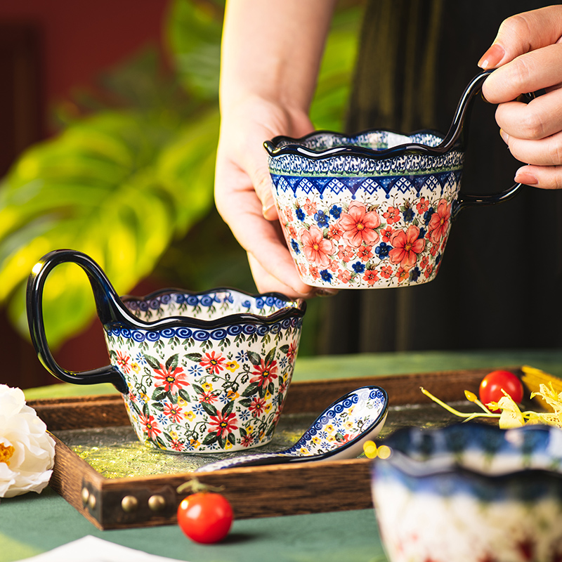 波兰马克杯陶瓷杯复古水杯家用早餐杯办公室杯子情侣杯咖啡杯茶杯