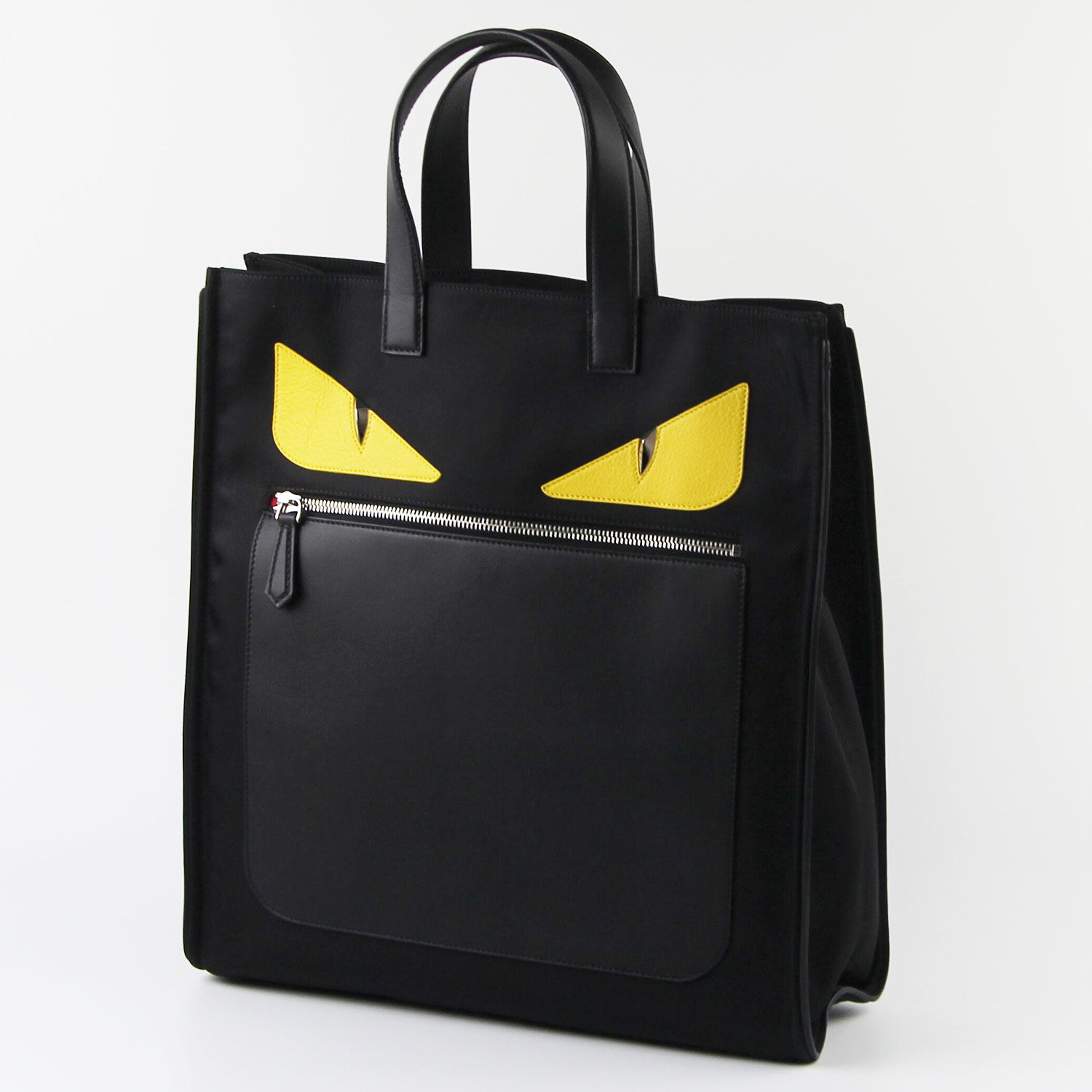 [9.8新]芬迪fendi黑色小怪兽系列尼龙布配皮中性款手提包