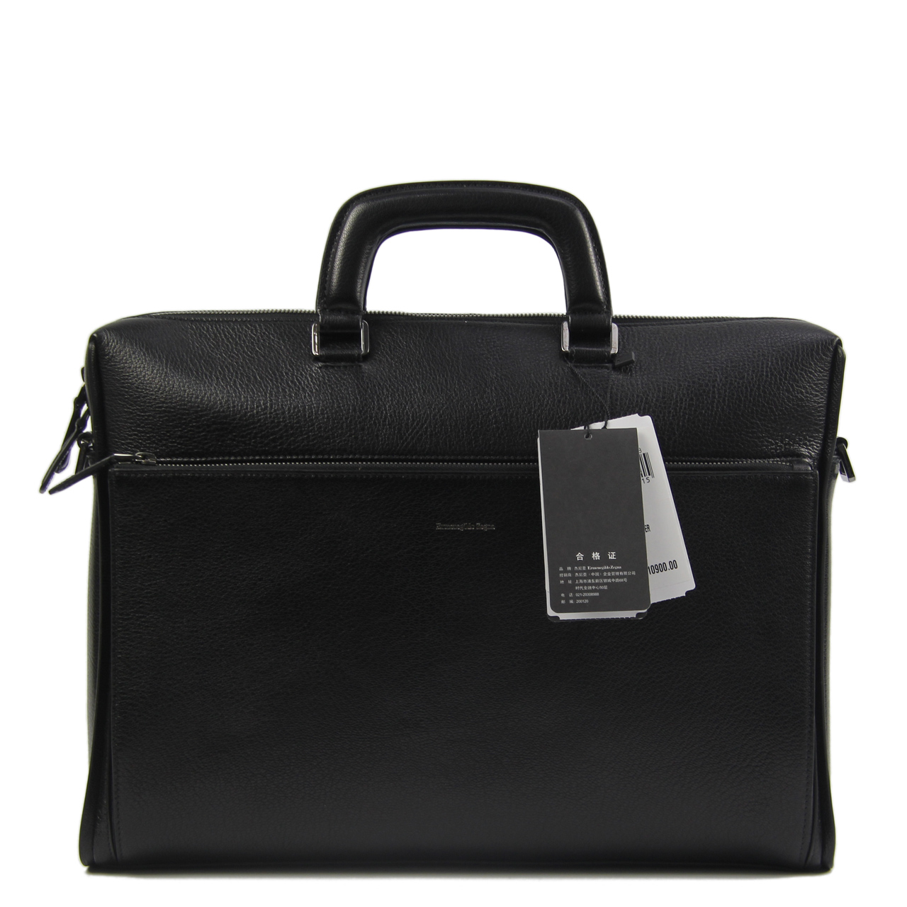 [即刻拍][9.9新]zegna杰尼亚黑色皮质男士公文包(附肩带)