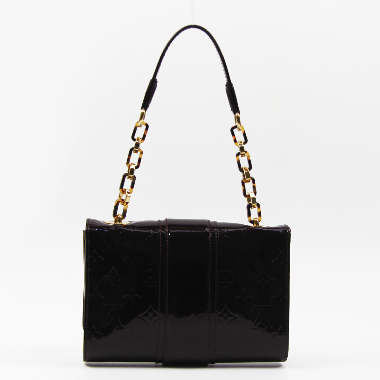 [9.8成新]lv酒红色漆皮琥珀扣女士小拎包单肩包