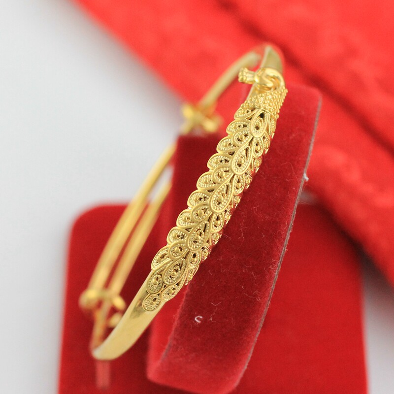 越南沙金手镯女民族风孔雀黄铜镀黄金色镯子送礼送家人结婚金饰品