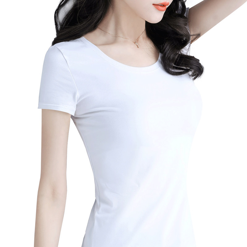 纯棉白色t恤女短袖修身2020新款夏装紧身半袖体恤黑色打底衫上衣 - 棉