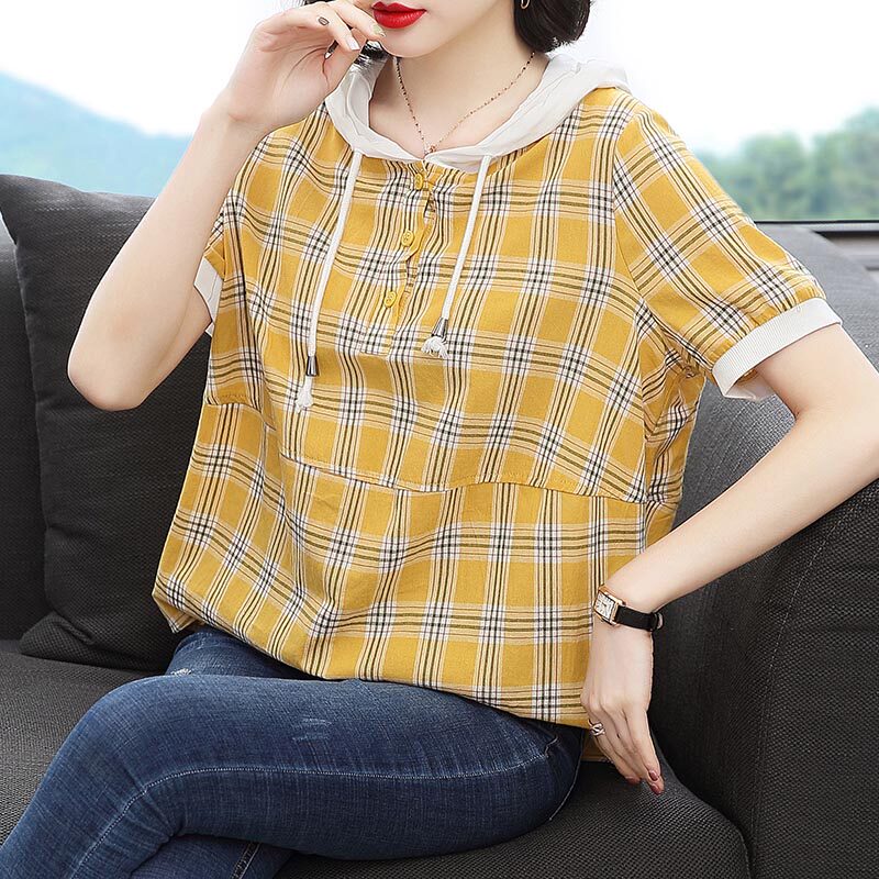 妈妈短袖纯棉t恤2021夏季装宽松连帽中年半袖上衣中老年大码女装