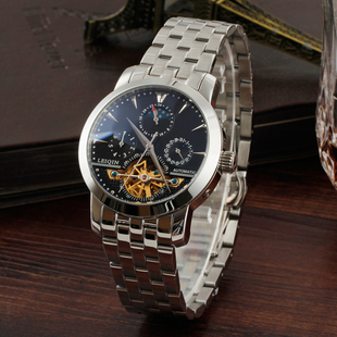 雷琴正品手表男士机械表镂空腕表钢带防水商务休闲男表时尚潮流