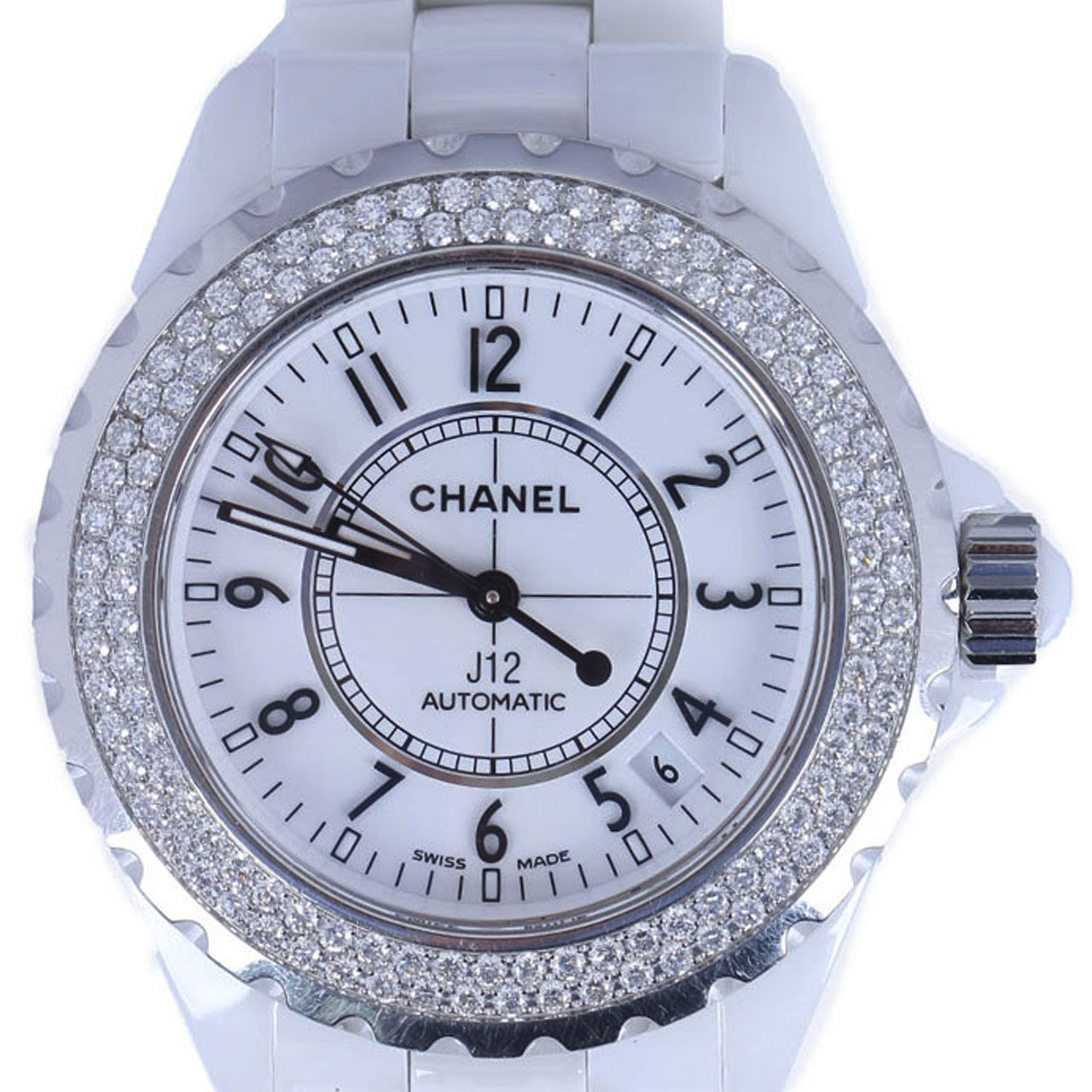 [9.5新]chanel/香奈儿chanel j12 表圈原镶钻 白色陶瓷腕表7215