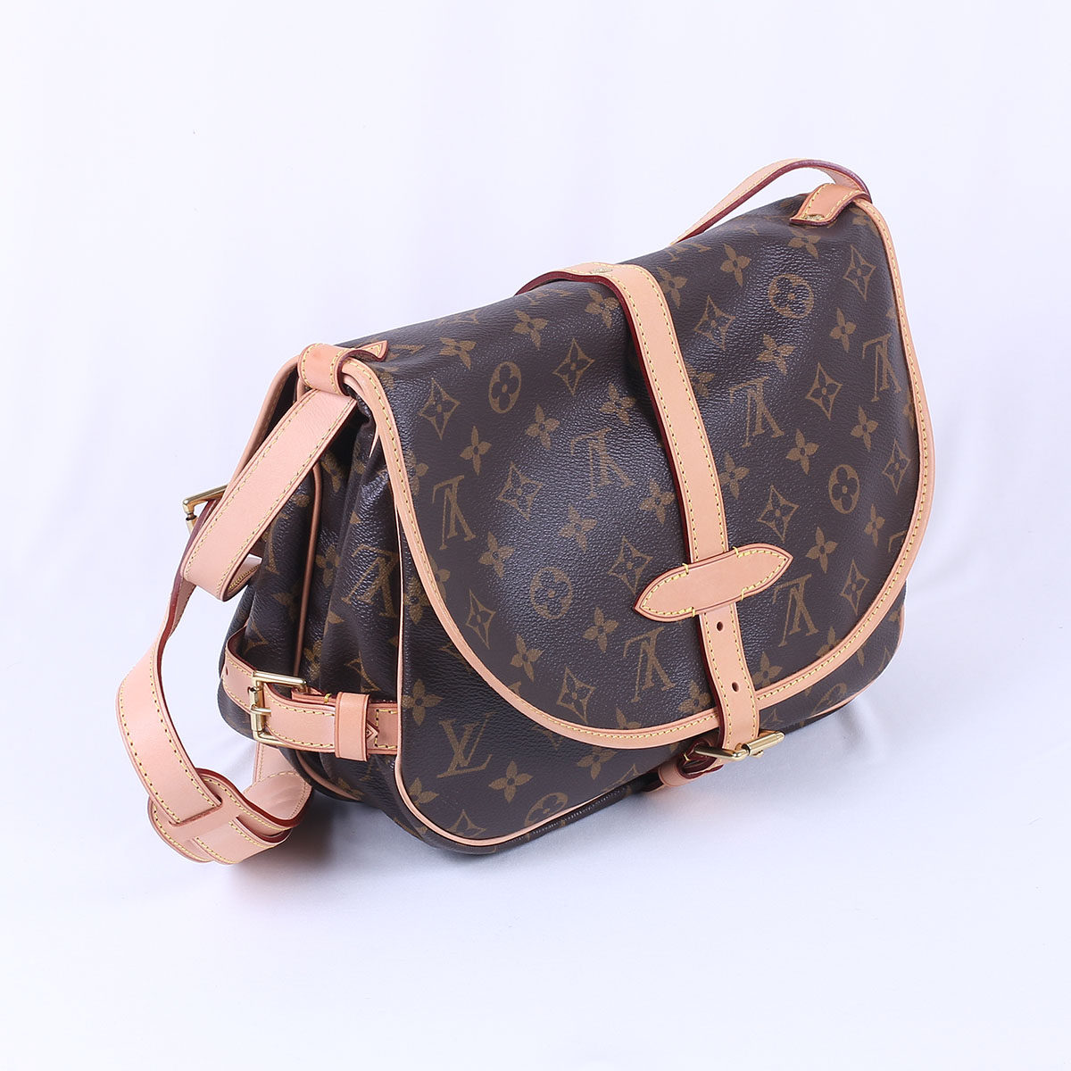 【9.5新】lv/路易威登 saumur经典双面马鞍包 老花斜跨包