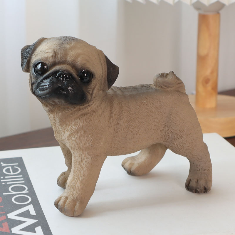 小巴哥树脂工艺品幼犬小摆件 忠犬pug仿真狗模型可爱动物造景装饰