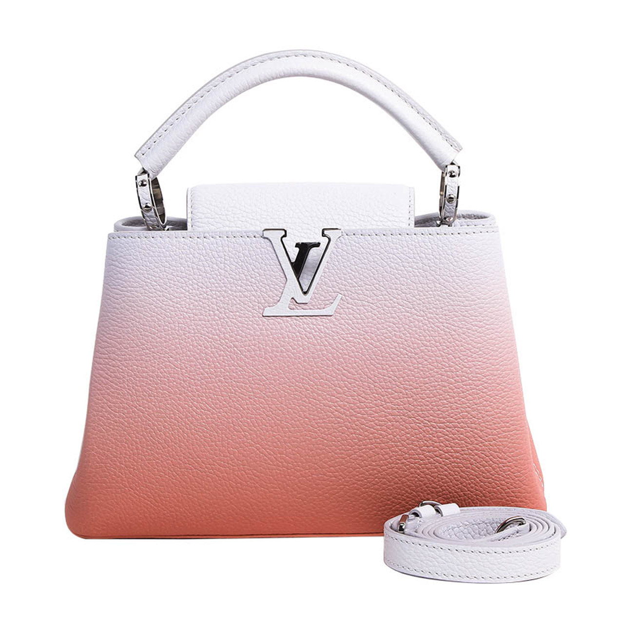 [9.9新]路易威登lv女士牛皮capucines bb限量款渐变粉色手提包