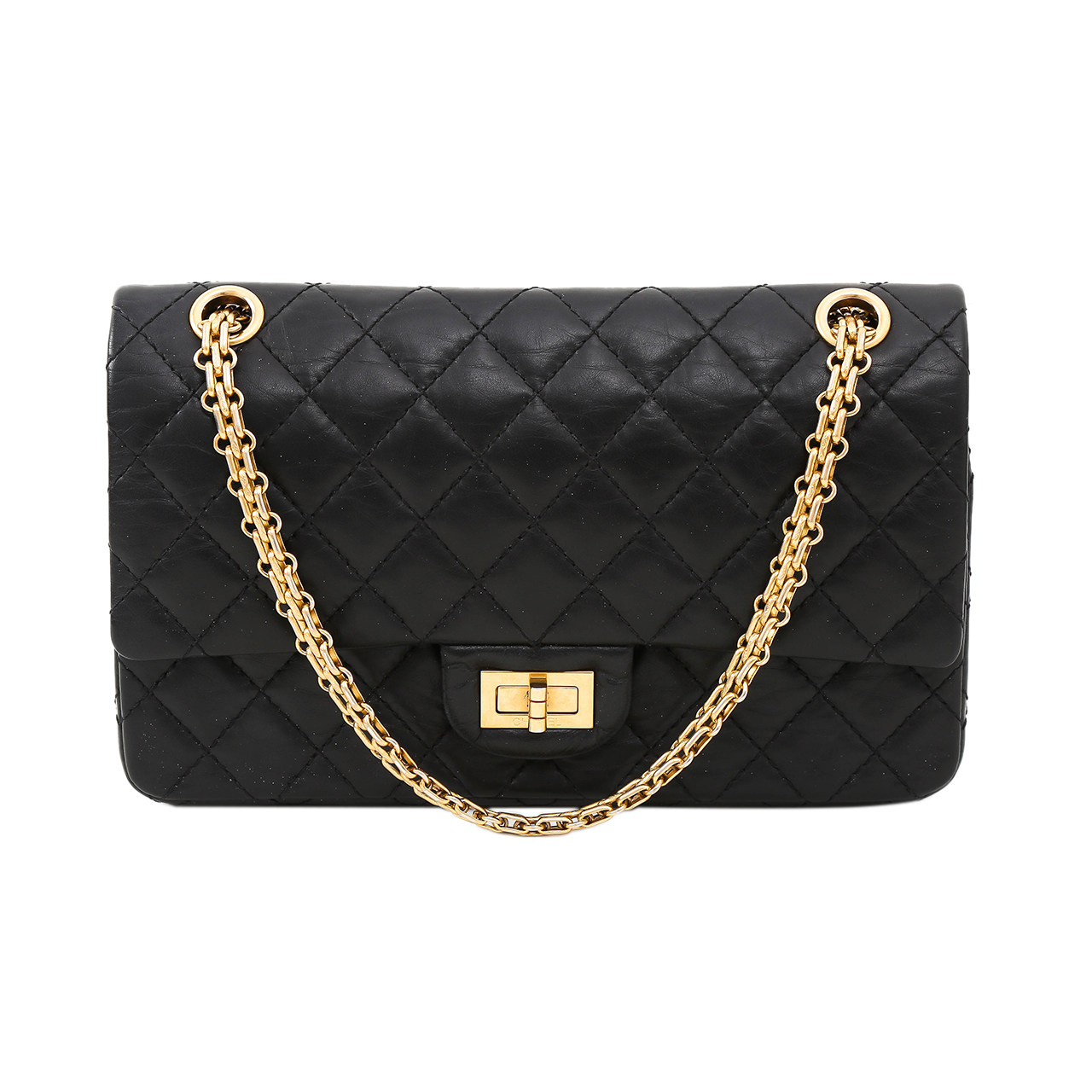 5新]香奈儿chanel女士黑色牛皮金扣2.55复古手提单肩斜挎包