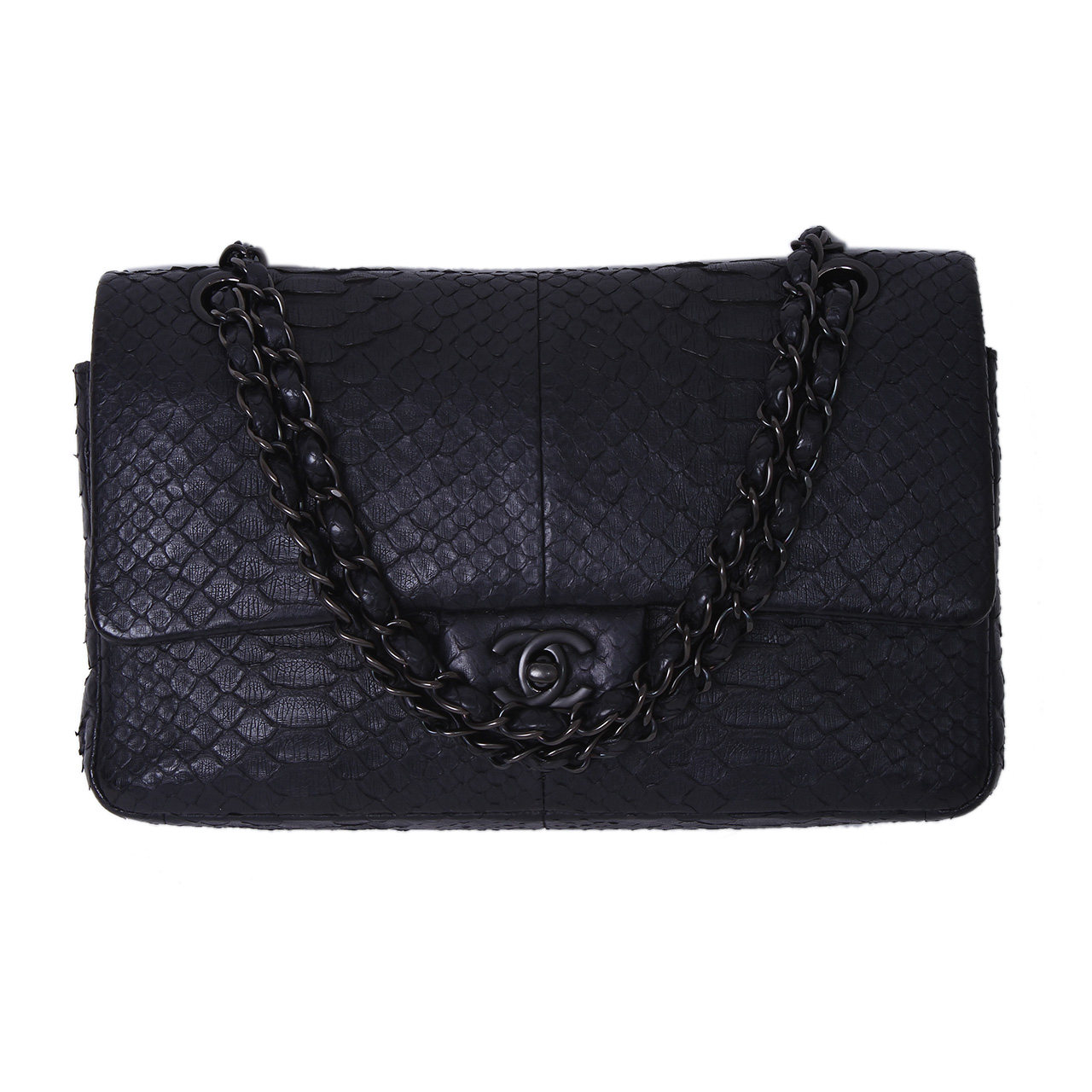 [9.8新]香奈儿chanel女士cf 小号蛇皮黑色链条包