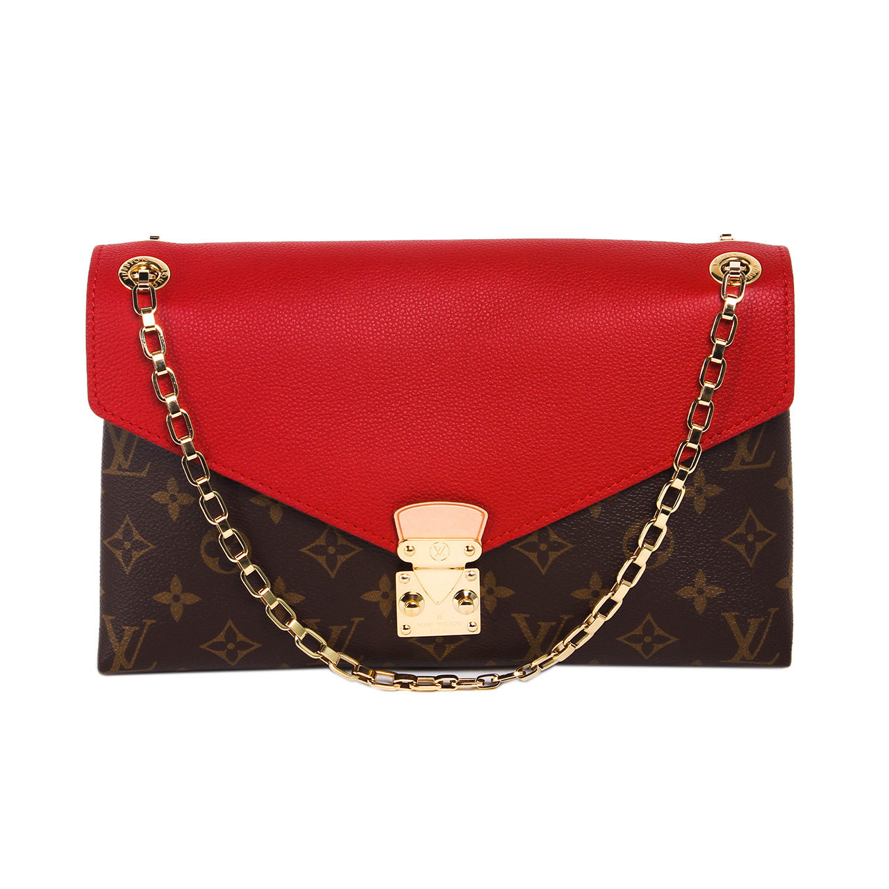 [9.8新]路易威登lv女士pallas chain老花配牛皮手提单肩斜挎包