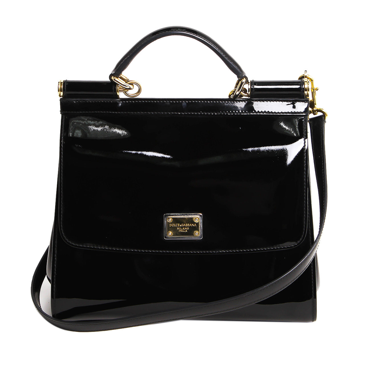 [9.5新]杜嘉班纳dg女士漆皮西西里小姐中号按扣手提单肩斜挎包